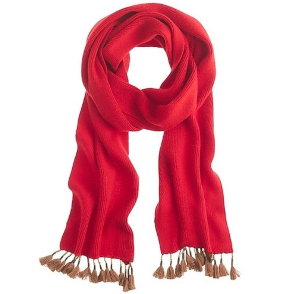 J. Crew Cashmere/Wool Blend Red Tassel Scarf